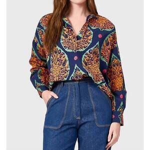 NEW LIVRO jane v neck long sleeve top in saffron botanicals